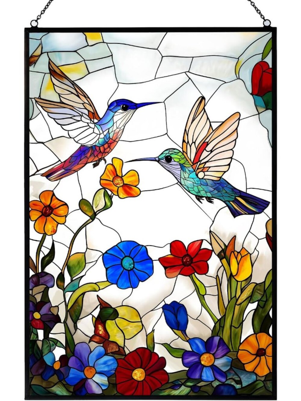 Handcrafted Stained Glass Hummingbird Suncatcher for Home Decor, Gift Idea